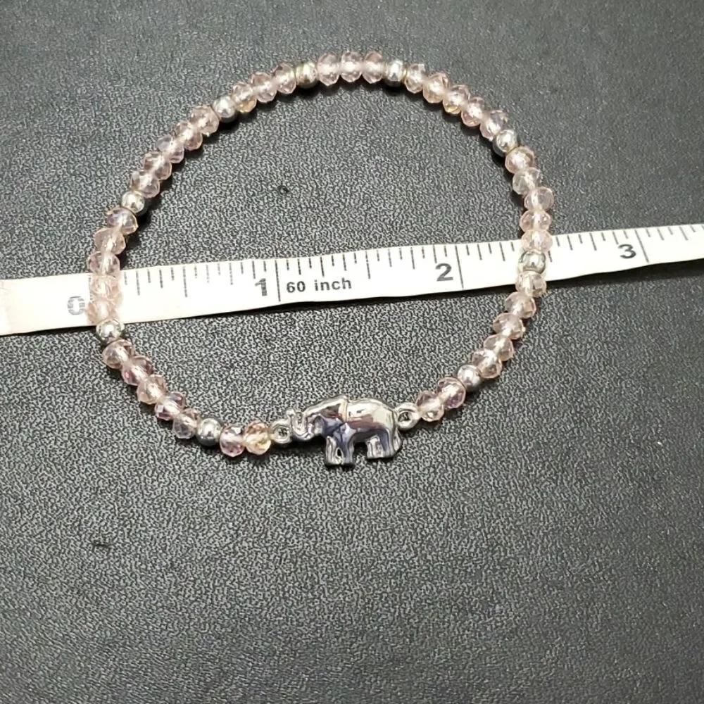 Pink glass beaded elephant bracelet 6.75